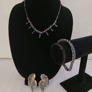 Beaded Necklace, Bracelet and Earrings Set